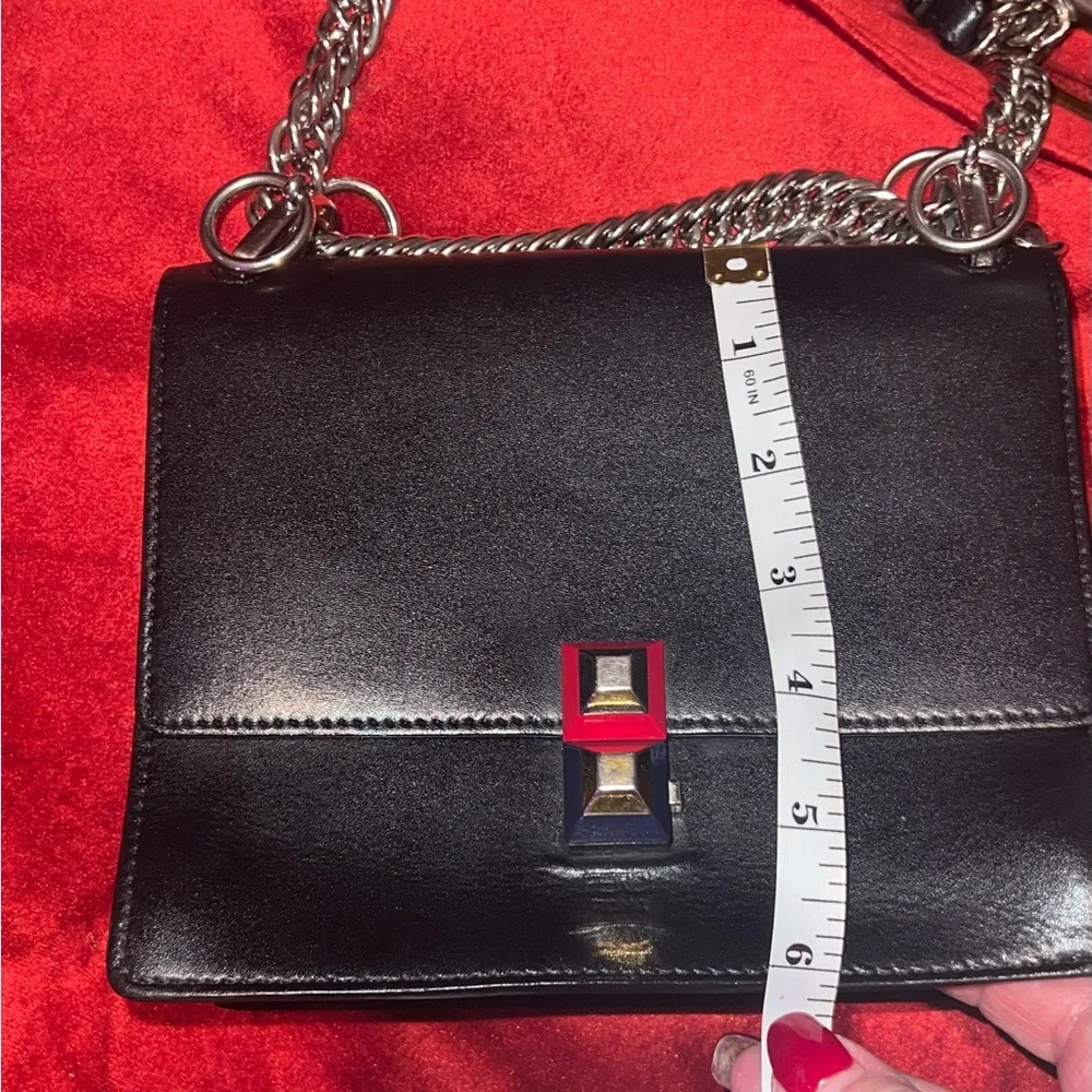 Fendi Kan l Small Bag. Black Leather with silver and leather crossbody strap. - Picture 16 of 16